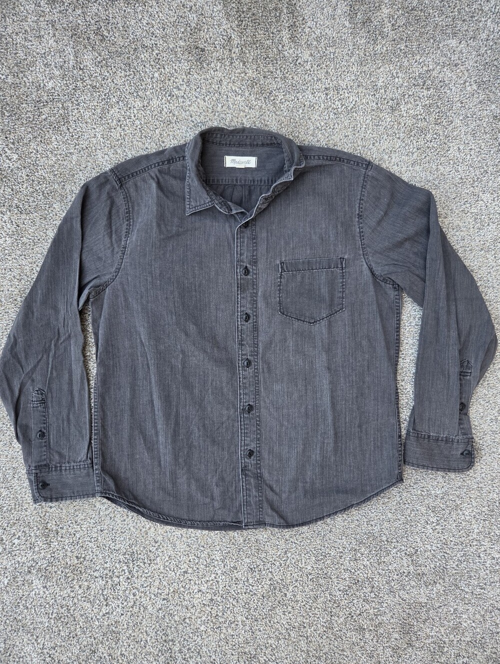 Madewell Mens Denim Perfect Shirt Large Cutler Wash Gray Black Button Down LS